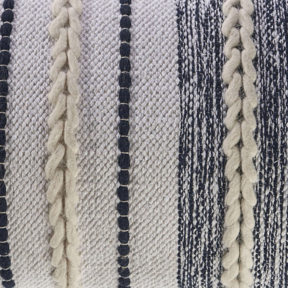 14" X 28" Blue And White Lumbar Striped Cotton Blend Throw Pillow Cover with Texture