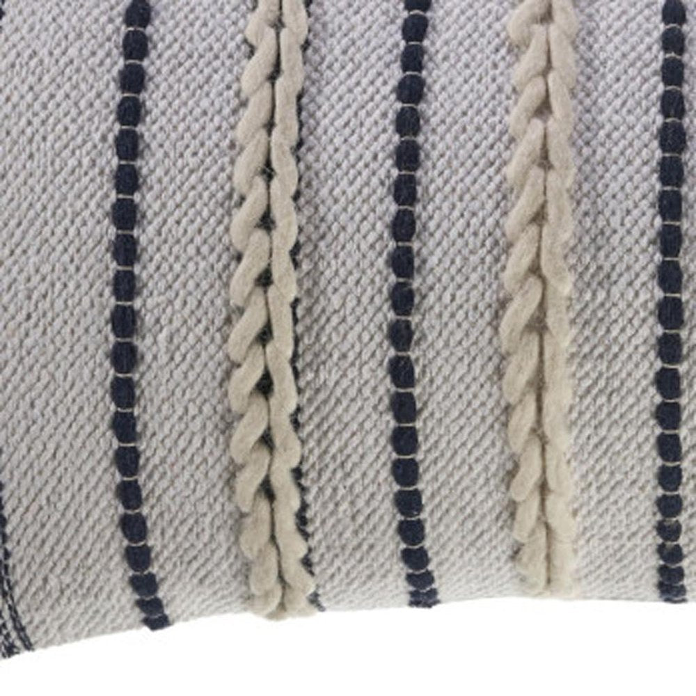 14" X 28" Blue And White Lumbar Striped Cotton Blend Throw Pillow Cover with Texture