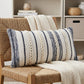 14" X 28" Blue And White Lumbar Striped Cotton Blend Throw Pillow Cover with Texture