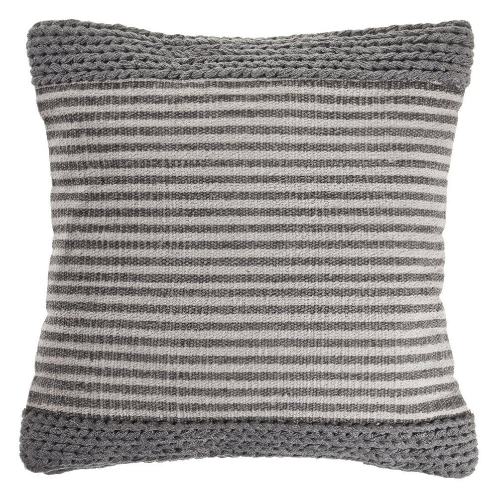 20" Gray And Cream Striped Cotton Blend Throw Pillow Cover