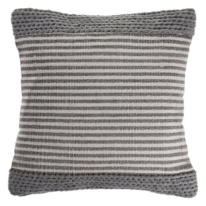 20" Gray And Cream Striped Cotton Blend Throw Pillow Cover