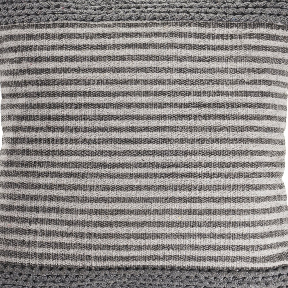 20" Gray And Cream Striped Cotton Blend Throw Pillow Cover