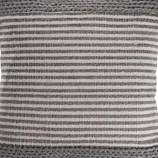 20" Gray And Cream Striped Cotton Blend Throw Pillow Cover