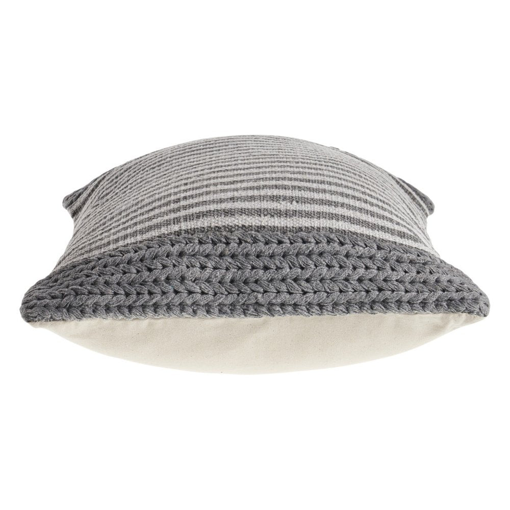 20" Gray And Cream Striped Cotton Blend Throw Pillow Cover