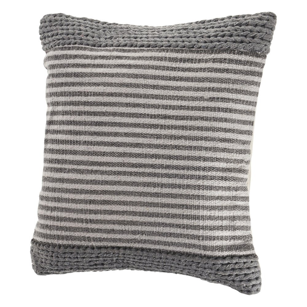20" Gray And Cream Striped Cotton Blend Throw Pillow Cover