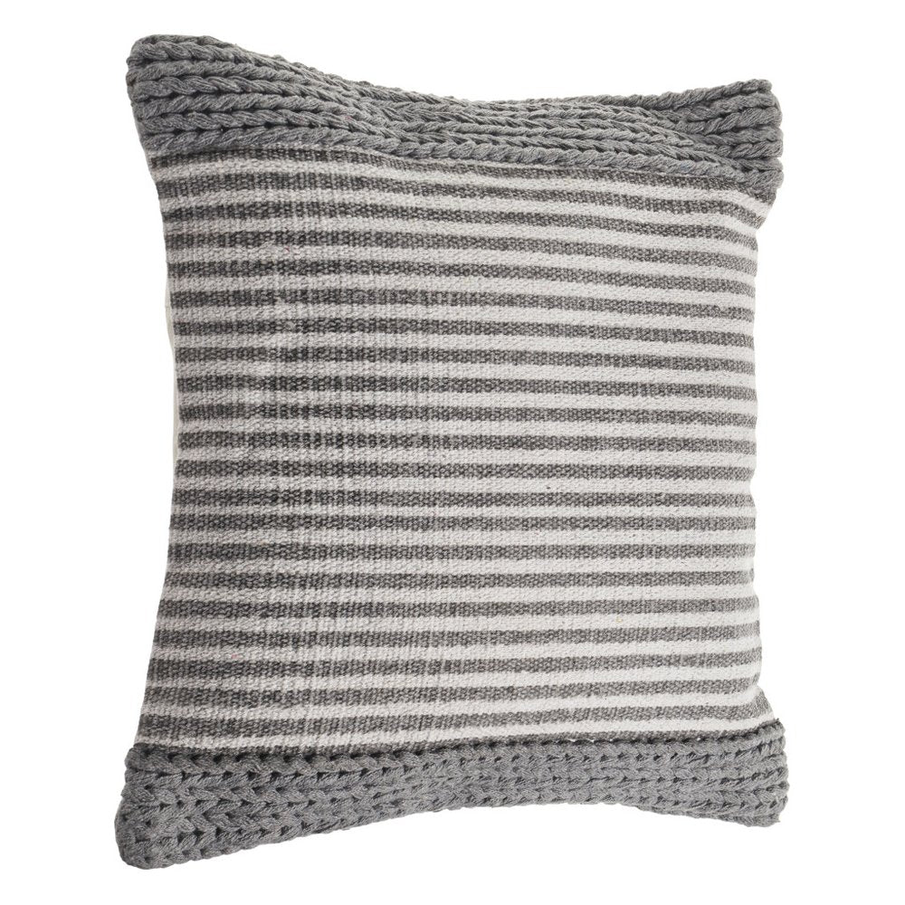 20" Gray And Cream Striped Cotton Blend Throw Pillow Cover