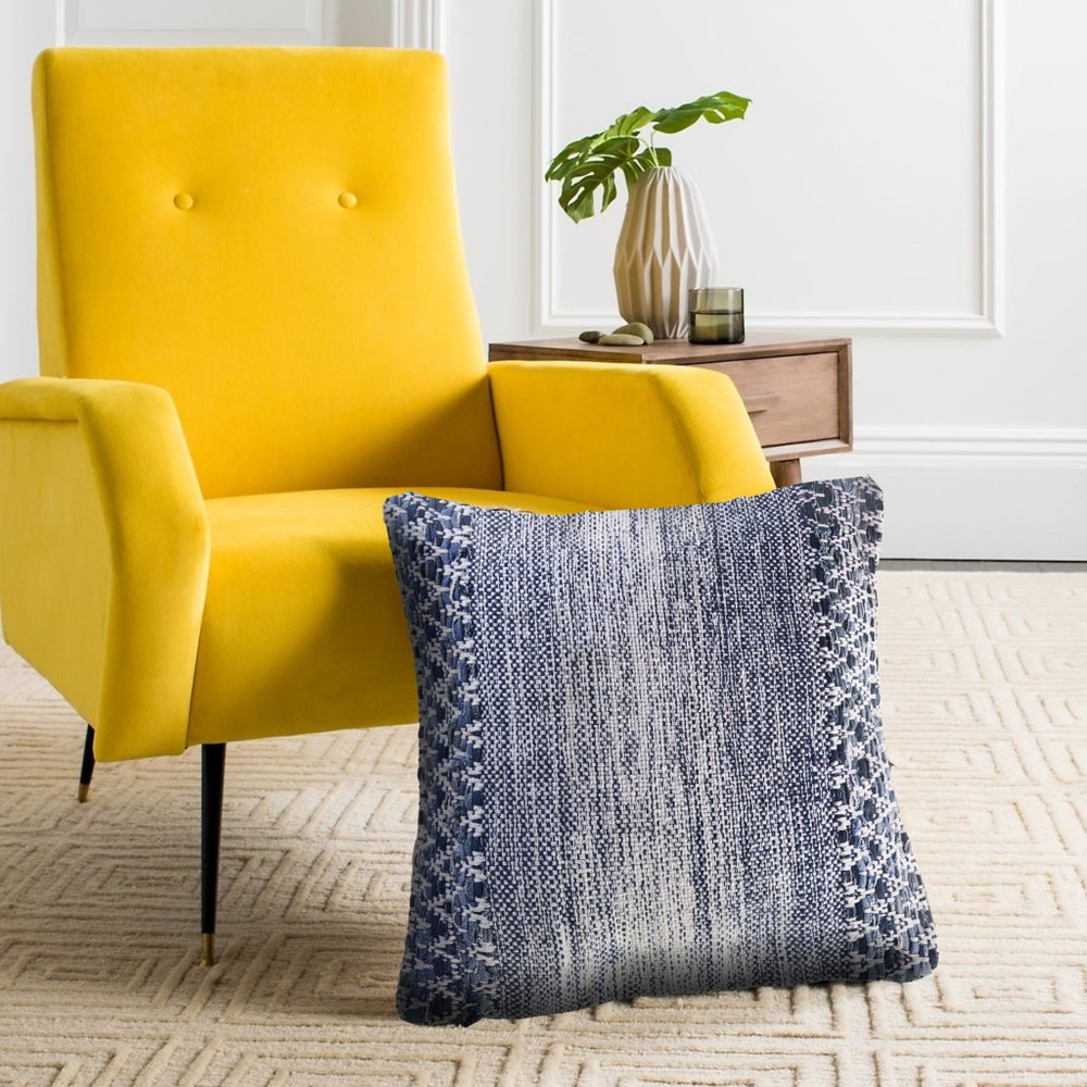 20" Blue And White Chevron Cotton Blend Throw Pillow Cover
