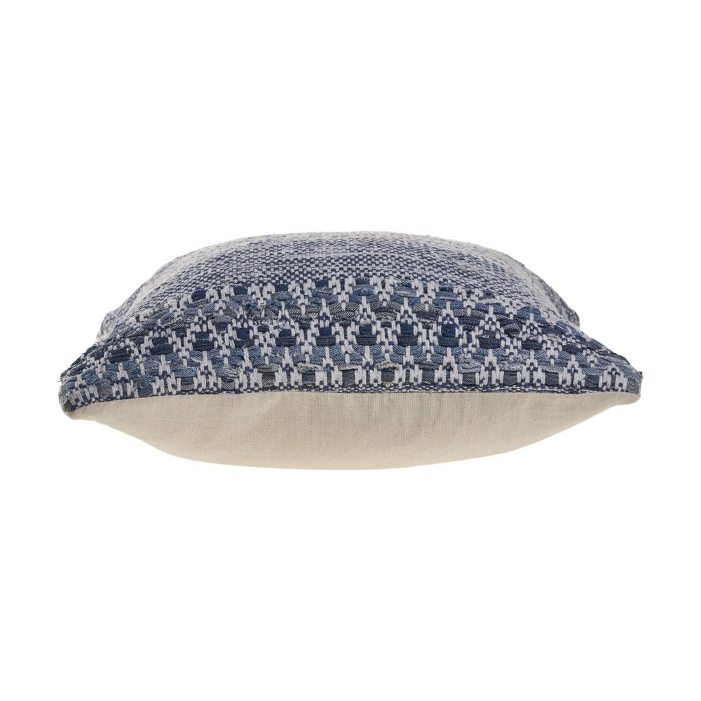 20" Blue And White Chevron Cotton Blend Throw Pillow Cover
