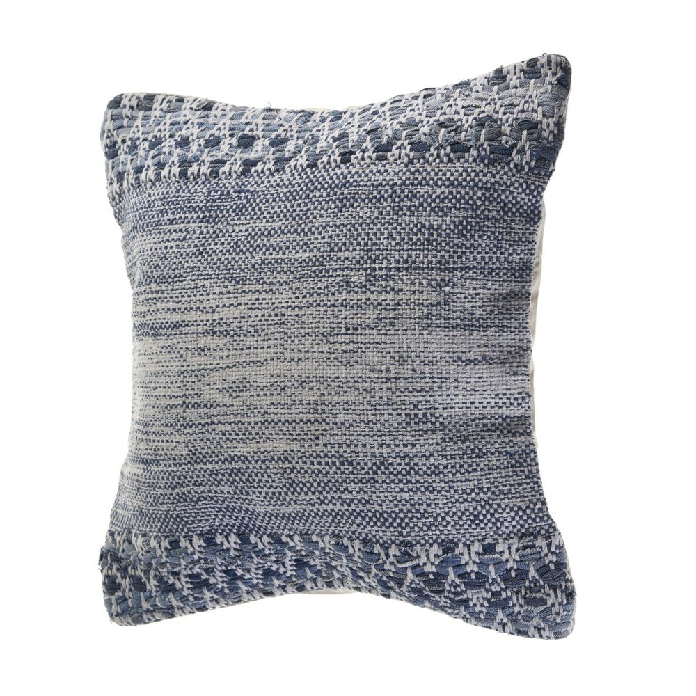 20" Blue And White Chevron Cotton Blend Throw Pillow Cover