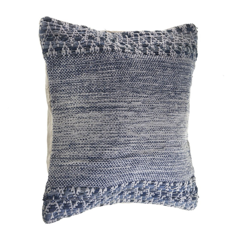 20" Blue And White Chevron Cotton Blend Throw Pillow Cover