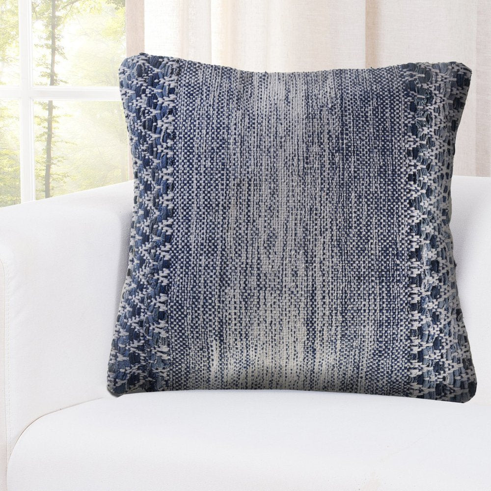 20" Blue And White Chevron Cotton Blend Throw Pillow Cover