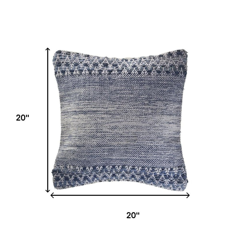 20" Blue And White Chevron Cotton Blend Throw Pillow Cover