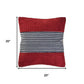 20" Red And Blue Striped Cotton Blend Throw Pillow Cover
