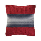 20" Red And Blue Striped Cotton Blend Throw Pillow Cover