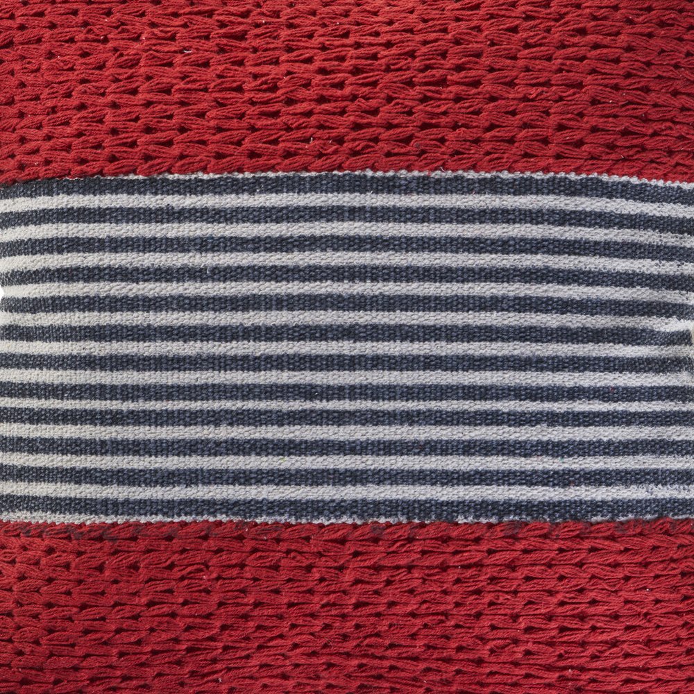 20" Red And Blue Striped Cotton Blend Throw Pillow Cover
