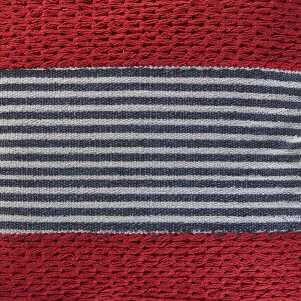 20" Red And Blue Striped Cotton Blend Throw Pillow Cover