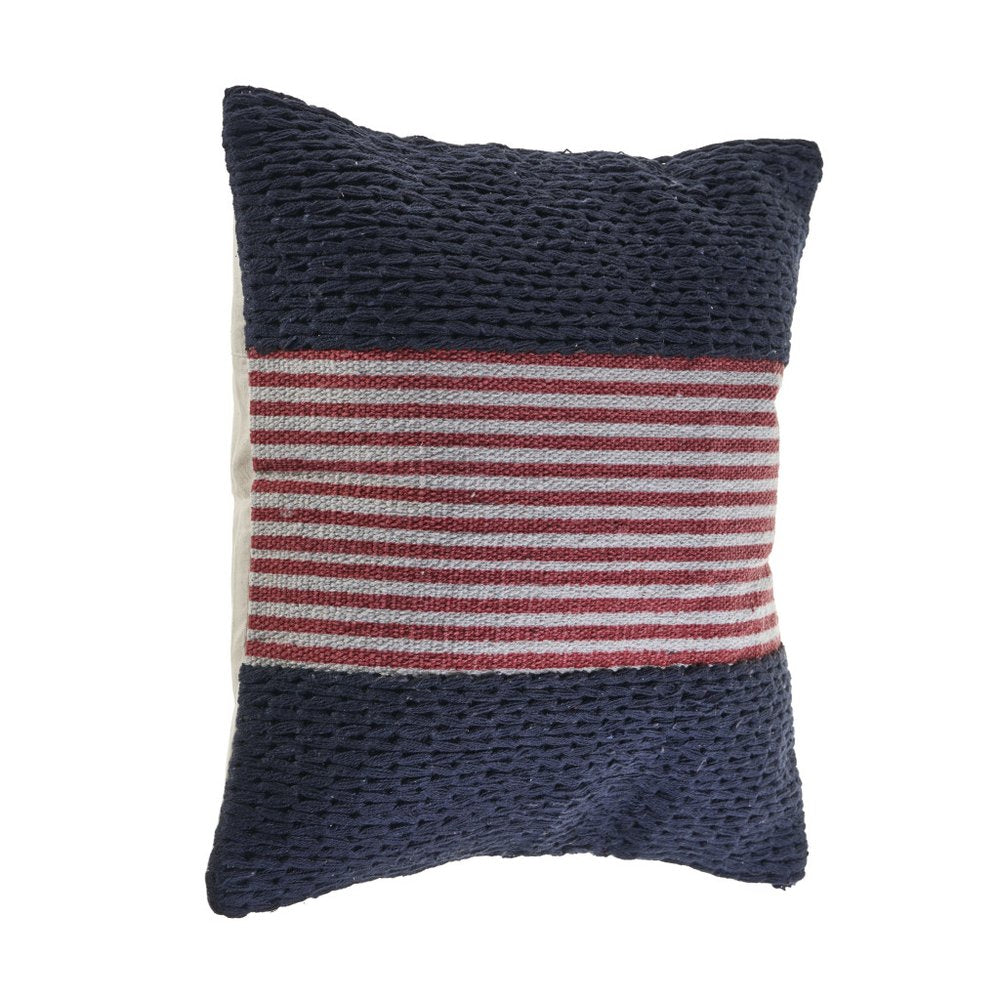 20" Blue And Red Beach Striped Cotton Blend Throw Pillow Cover