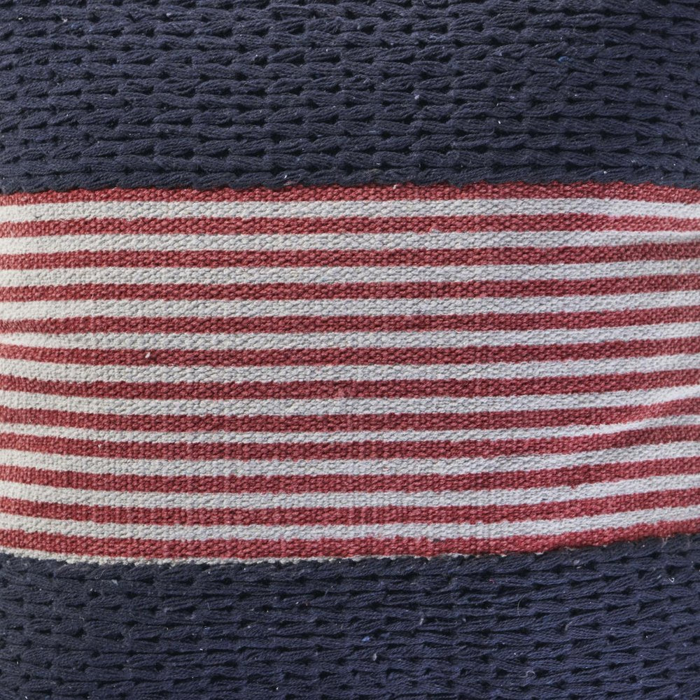 20" Blue And Red Beach Striped Cotton Blend Throw Pillow Cover
