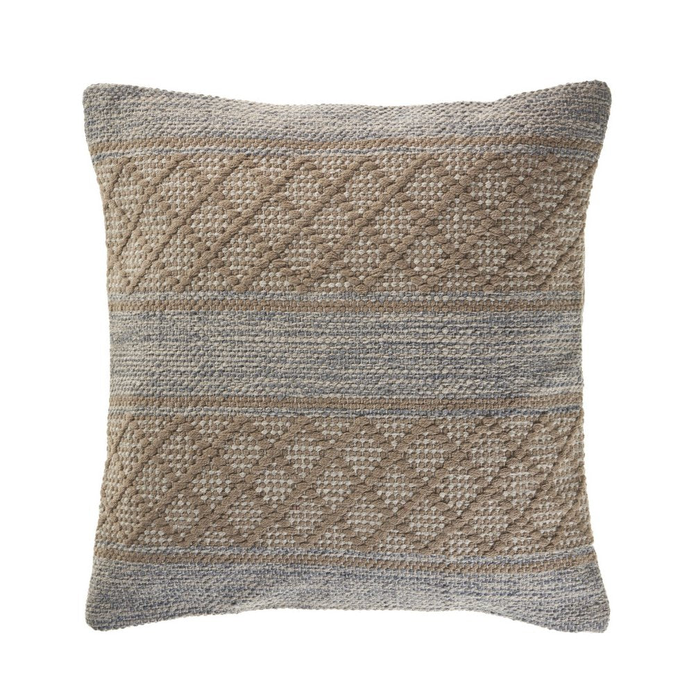 20" Beige And Gray Diamond Cotton Blend Throw Pillow Cover