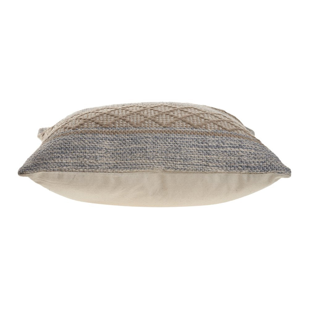 20" Beige And Gray Diamond Cotton Blend Throw Pillow Cover