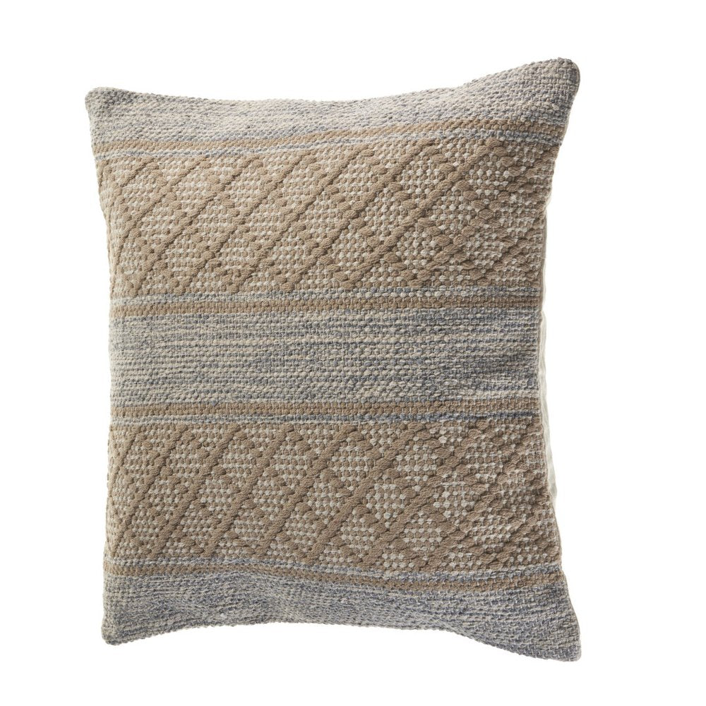 20" Beige And Gray Diamond Cotton Blend Throw Pillow Cover
