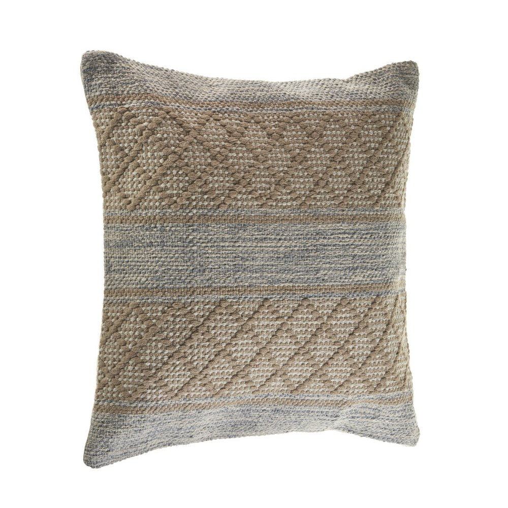 20" Beige And Gray Diamond Cotton Blend Throw Pillow Cover