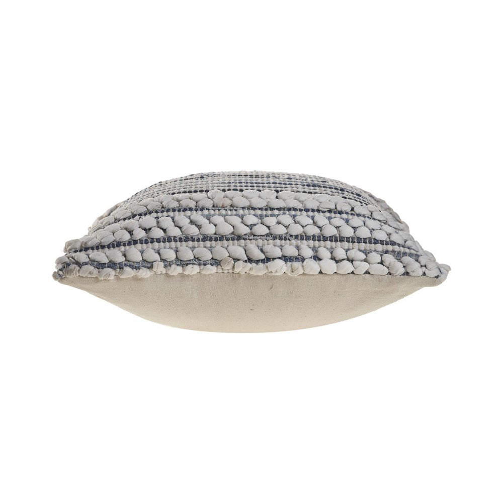 18" Blue And Gray Striped Cotton Blend Throw Pillow Cover with Texture