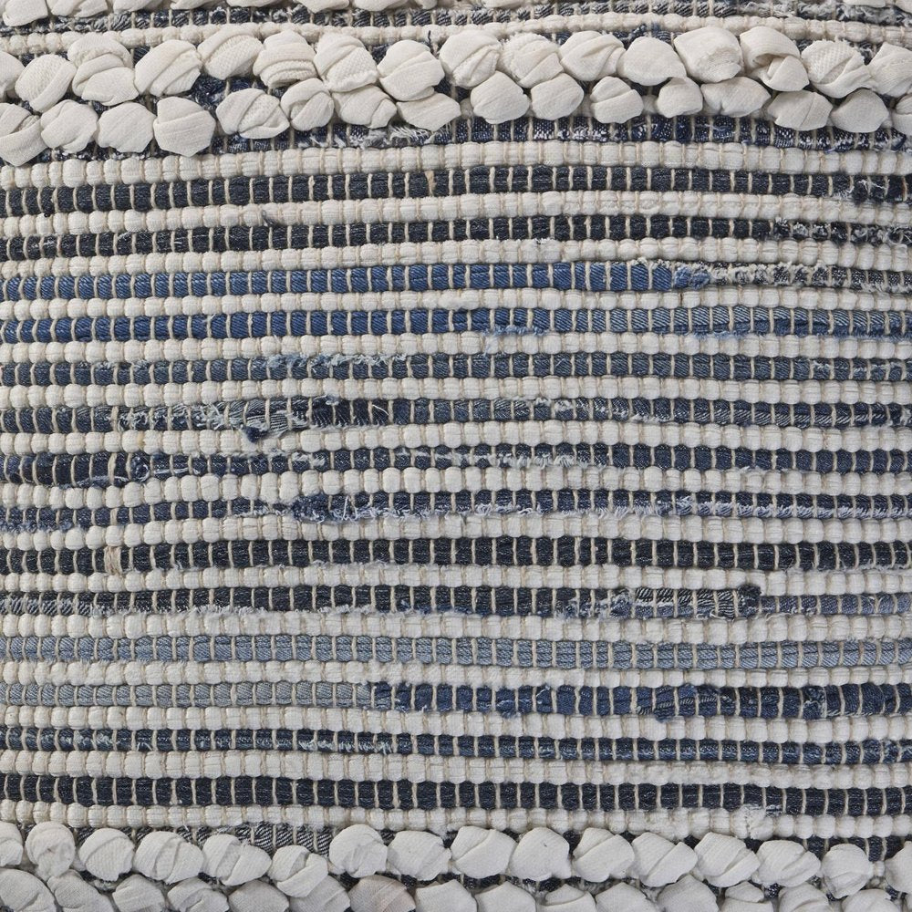 18" Blue And Gray Striped Cotton Blend Throw Pillow Cover with Texture