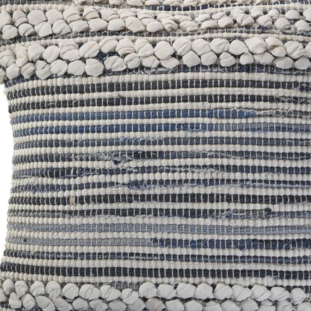 18" Blue And Gray Striped Cotton Blend Throw Pillow Cover