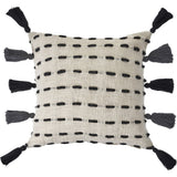 20" Black And Cream Striped Cotton Blend Throw Pillow Cover with Tassels