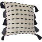 20" Black And Cream Striped Cotton Blend Throw Pillow Cover with Tassels