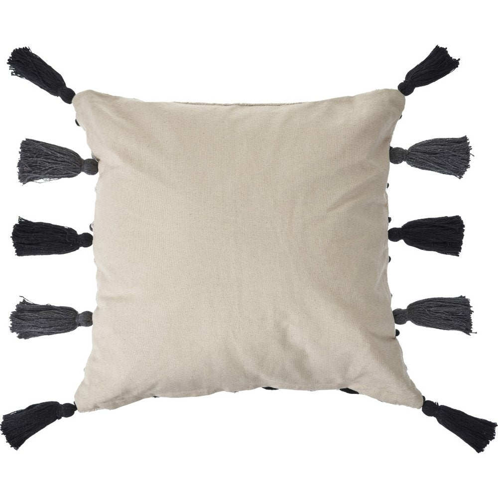 20" Black And Cream Striped Cotton Blend Throw Pillow Cover with Tassels