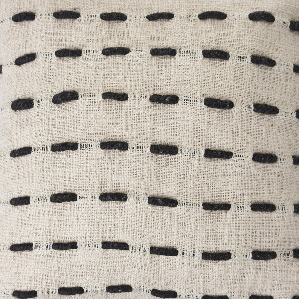 20" Black And Cream Striped Cotton Blend Throw Pillow Cover with Tassels