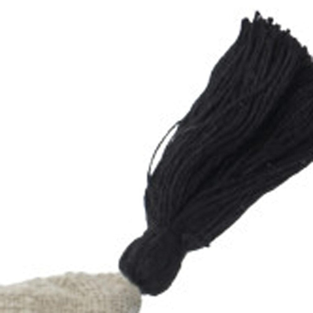 20" Black And Cream Striped Cotton Blend Throw Pillow Cover with Tassels