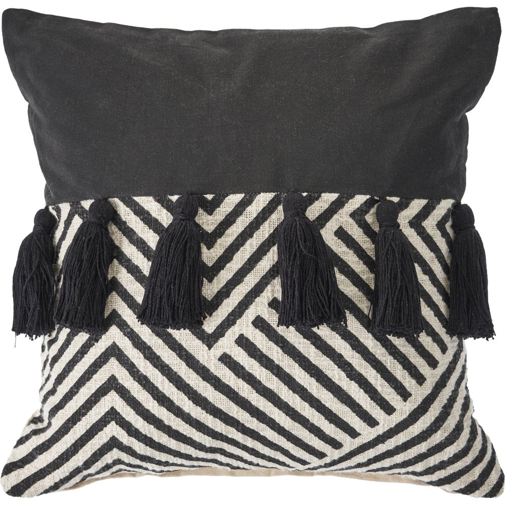 20" Black And White Chevron Cotton Throw Pillow Cover