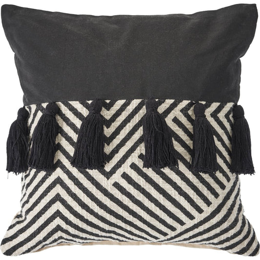 20" Black And White Chevron Cotton Throw Pillow Cover