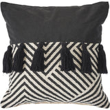 20" Black And White Chevron Cotton Throw Pillow Cover with Tassels