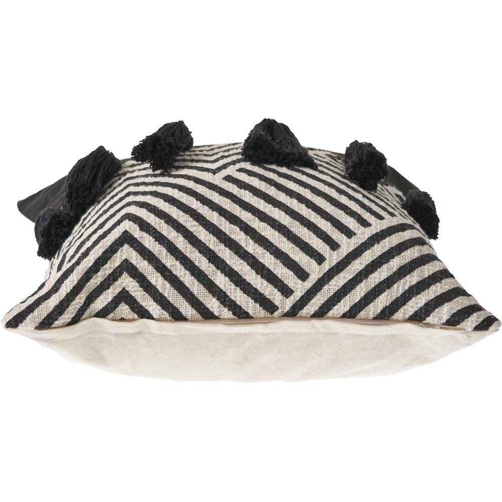 20" Black And White Chevron Cotton Throw Pillow Cover with Tassels