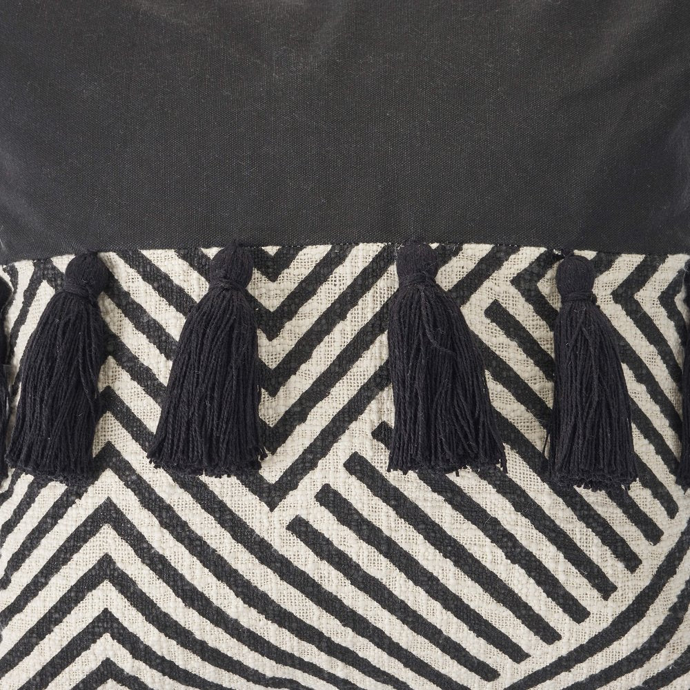 20" Black And White Chevron Cotton Throw Pillow Cover