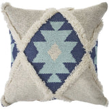 20" Blue And White Geometric Cotton Blend Throw Pillow Cover with Tufts And Texture
