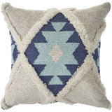 20" Blue And White Geometric Cotton Blend Throw Pillow Cover
