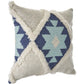 20" Blue And White Geometric Cotton Blend Throw Pillow Cover with Tufts And Texture