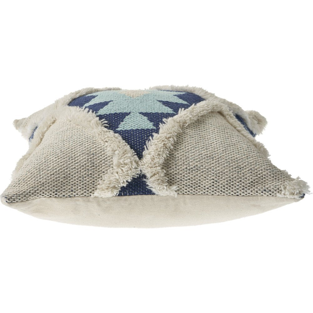 20" Blue And White Geometric Cotton Blend Throw Pillow Cover