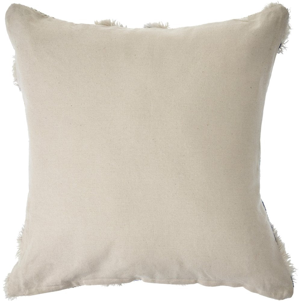 20" Blue And White Geometric Cotton Blend Throw Pillow Cover with Tufts And Texture