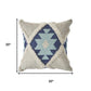 20" Blue And White Geometric Cotton Blend Throw Pillow Cover