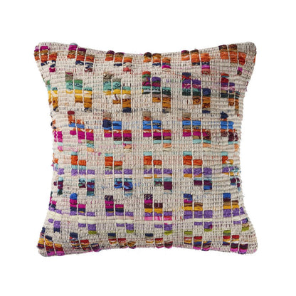 20" Off White Pink Red And Purple Geometric Cotton Blend Throw Pillow Cover