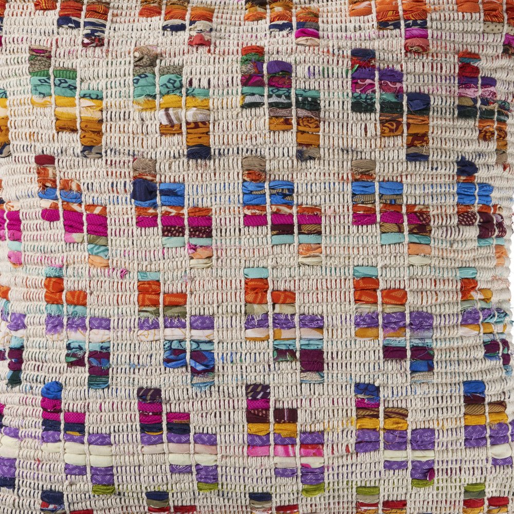 20" Cream And Pink Geometric Cotton Blend Throw Pillow Cover