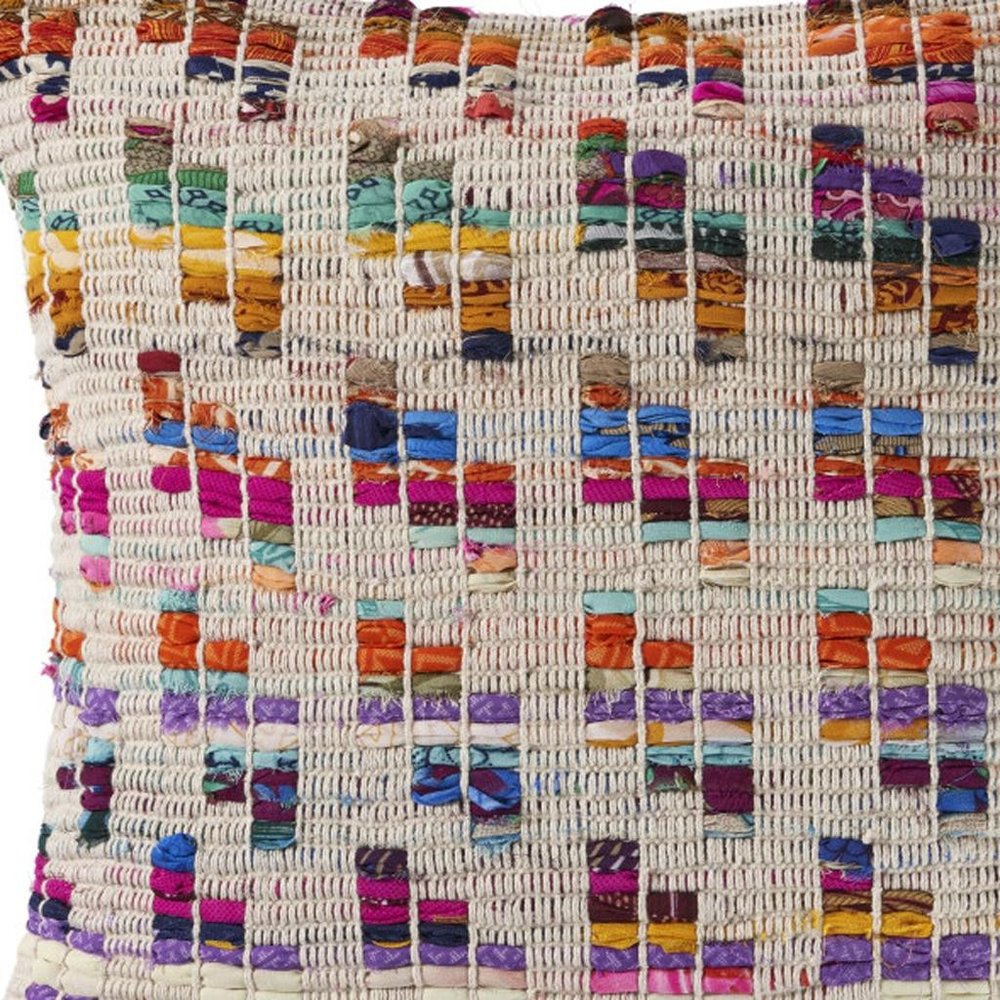 20" Cream And Pink Geometric Cotton Blend Throw Pillow Cover