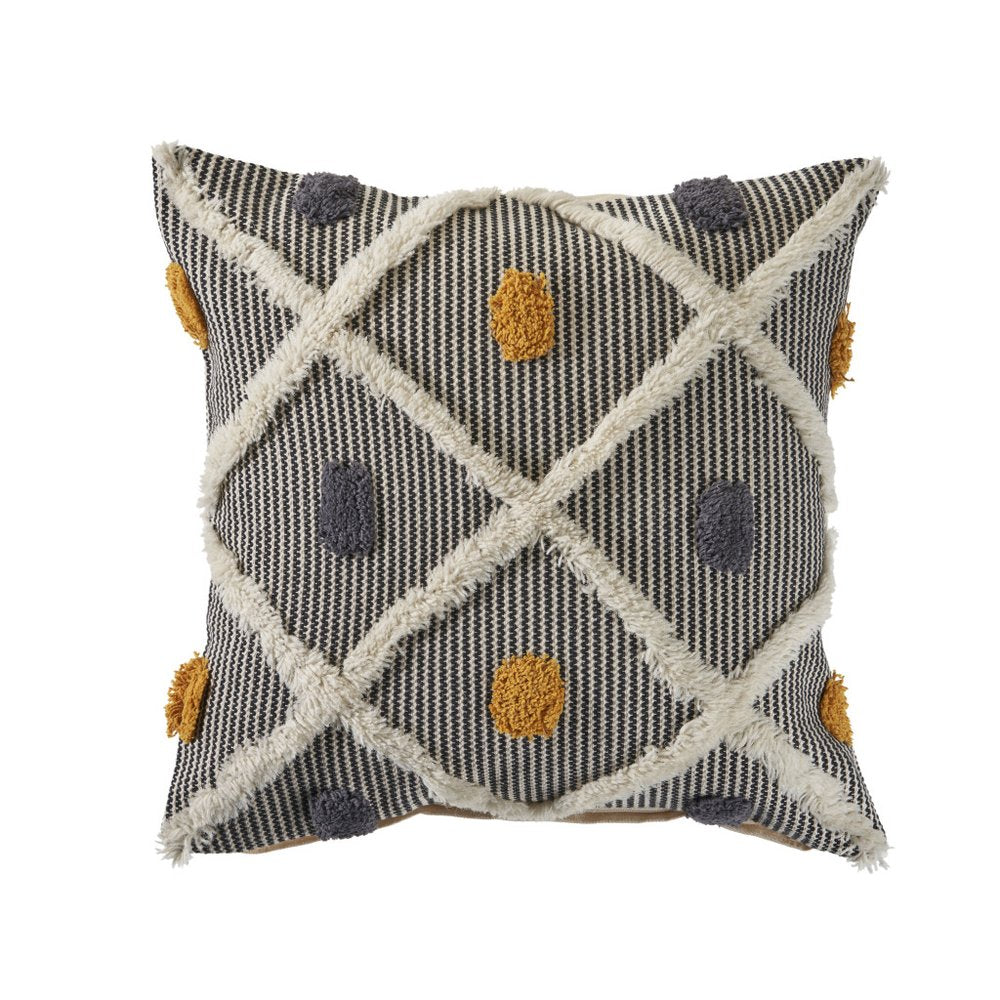20" Black And Yellow Geometric Cotton Throw Pillow Cover