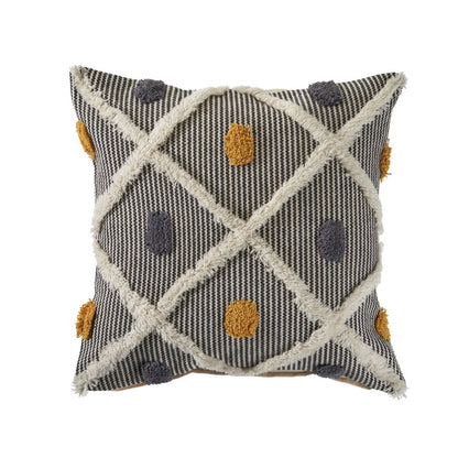 20" Black And Yellow Geometric Cotton Throw Pillow Cover
